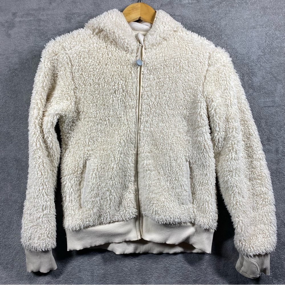 Athleta Girl So Snug Cream Long Sleeve Sherpa Jacket Girls Large‎ Thumbholes